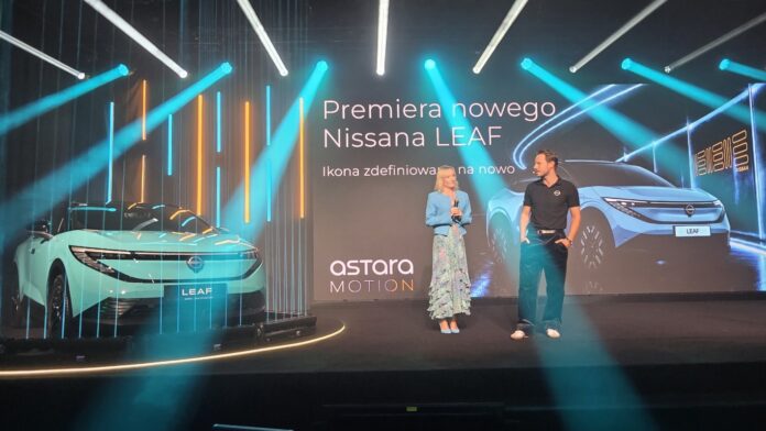 Dorota Pajączkowska, PR manager NISSAN w Astara i Mateusz Banasiuk, aktor, ambasador Nissana Qashqai podczas premiery nowego Nissana Leafa